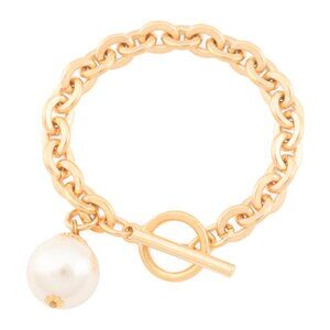 BEN AMUN Made In Usa 24kt Gold Plated Pearl Chain Toggle Bracelet